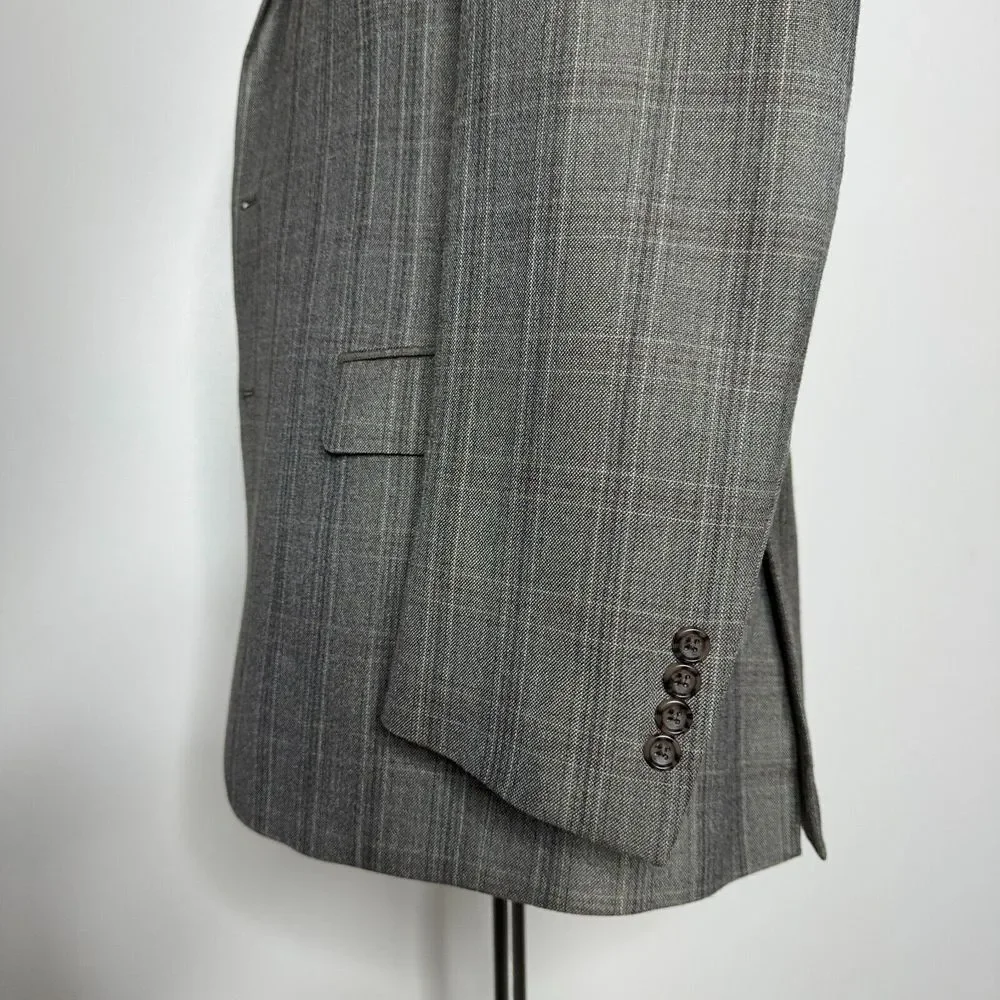 Jos A Bank Traditional Fit Blazer Sport Coat 44L Mens Check Brown Wool‎ Silk